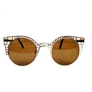 Dramatic Gold Metal Cut Out Cat Eye Sunglasses Brown Polarized Lens ES551
